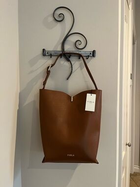 Furla Cognac Pebbled Leather Tote